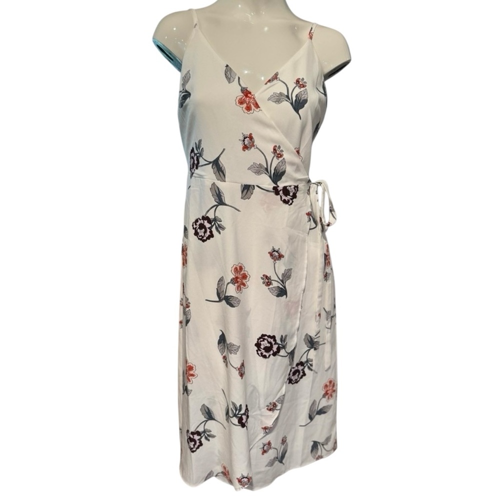 Loft Floral White Wrap Dress Sz Small Petite Multi Colors Summer Dress Tie Waist